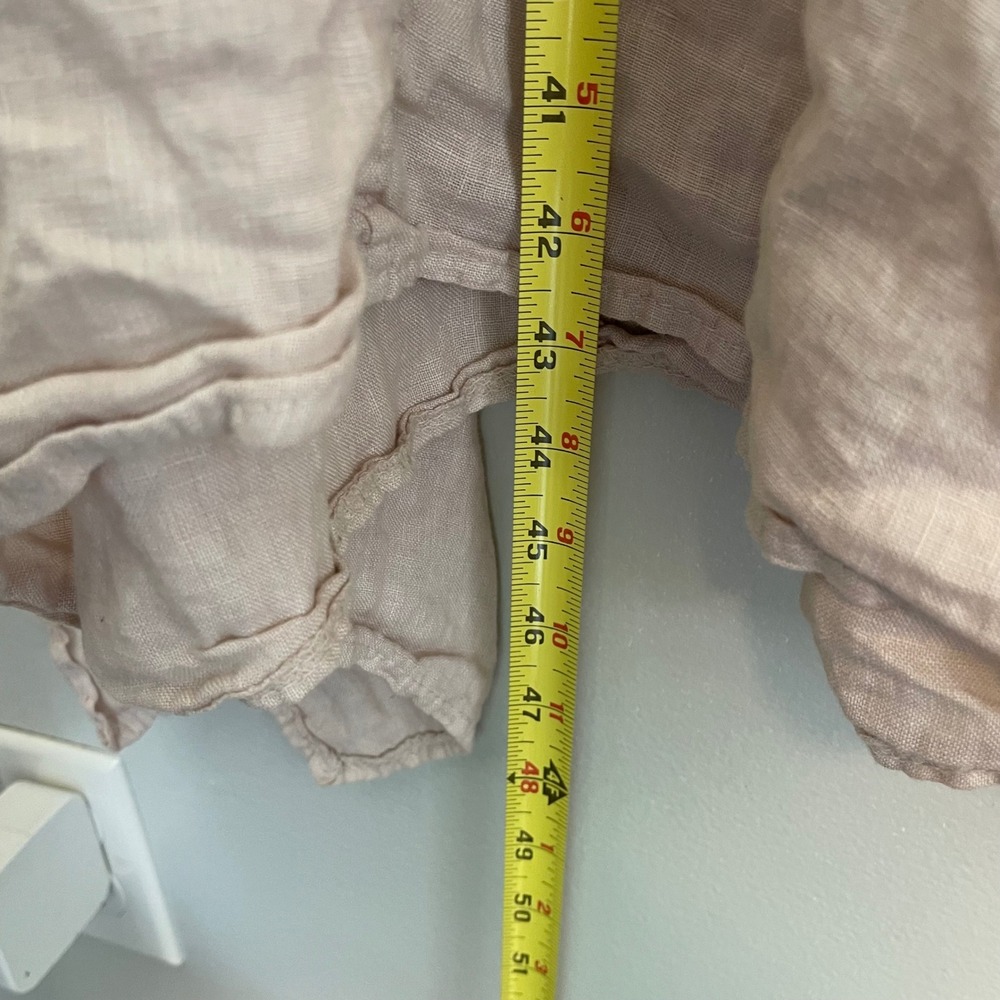 Made in Italy Linen Lagenlook Midi Dress Beige V-Neck Handkerchief Hem S/M - Picture 6 of 8